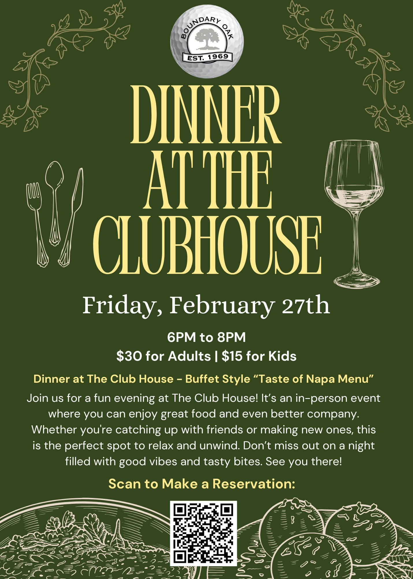 Dinner at the Clubhouse Boundary Oak Flyer
